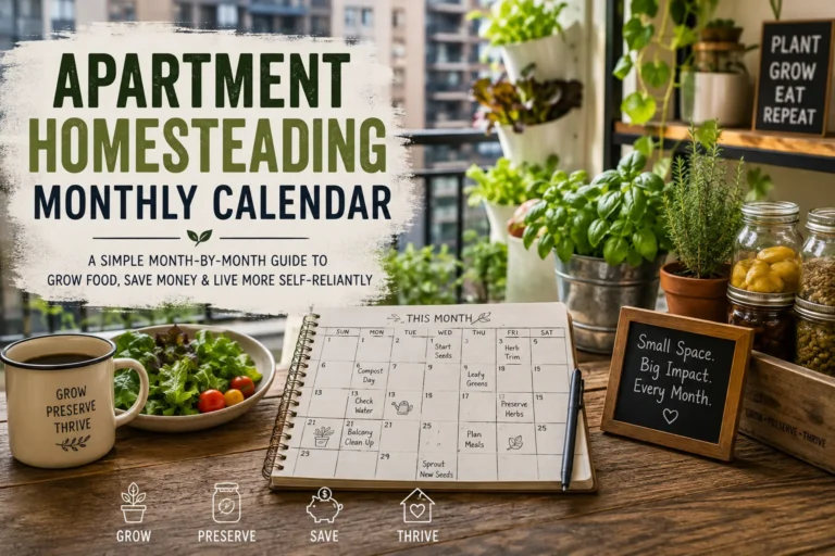 The view of an apartment with a monthly calendar homesteading checklist