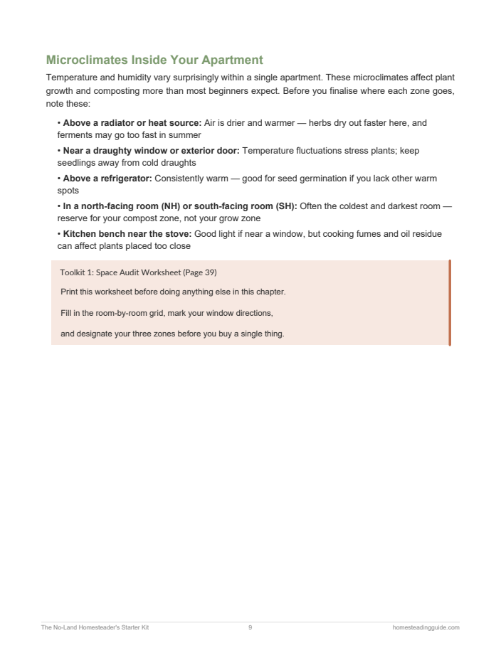 Starter Kit window and light assessment page